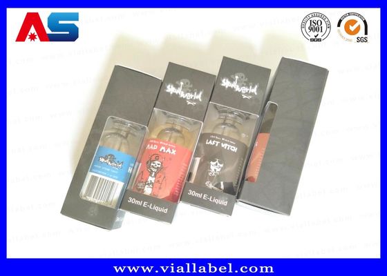 กล่องพิมพ์ e-liquid ขนาด 30ml บรรจุภัณฑ์ขนาดเล็กแบบกำหนดเองพร้อมหน้าต่างใส พร้อมออกแบบฟรี สีดำผิวด้าน