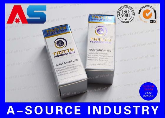 ฟอยล์สีฟ้า Metalic นูนขวดแก้วกล่องเก็บกล่องกระดาษขวด 10ml ด้วยการออกแบบทรินิตี้ Pharmatech